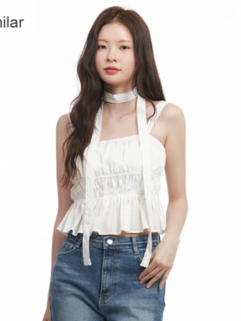 Nwot Lewkin Ruffle Smocked Babydoll Tank Top White — image 2 of 7